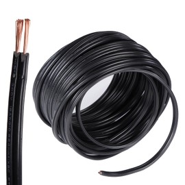 Comdourt 50FT SPT-1 18/2 Low Voltage Landscape Wire, 18 Gauge 2 Conductor Electrical Wire, 18 AWG Wire Stranded Tinned Copper Cable for LED Strips Lamps Lighting, Black Automotive, Black