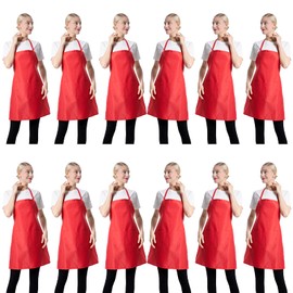 CWFUN Bib Aprons Bulk for Women Men Unisex Waterproof apron for Cooking Baking Kitchen Restaurant Crafting Painting Apron- Bulk Aprons for Girls Waiter Waitress Apron,12 Packs-Multicolours (1, Red)