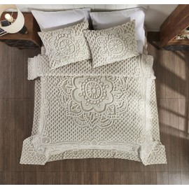 Better Trends Chenille Bedspreads Set Twin Size, Ardent Collection Medallion Design in Beige - Lightweight bedspreads, 100% Cotton Tufted Cotton Bedspreads