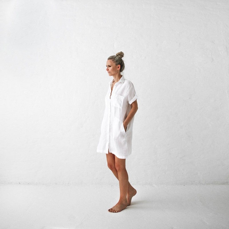 Seaside Tones Linen Tunic Dress - White