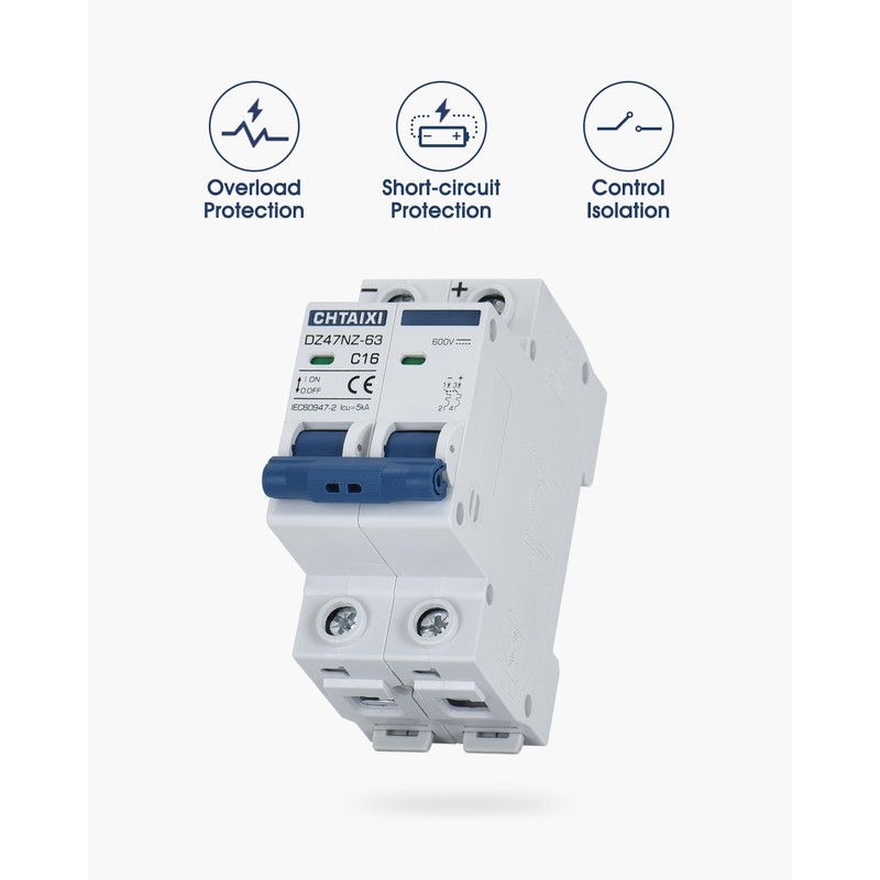 CHTAIXI DC Miniature Circuit Breaker, 2 Pole 600V 20 Amp