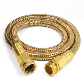 Holldoor Short Metal Garden Hose 3 ft – 304 Stainless Steel Water Hose Leader, Flexible Hose Extension, Small Lightweight Hose Extender,No Kink Outdoor Hose (Gold,3 ft)