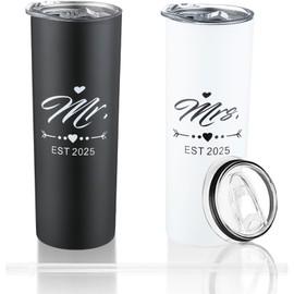 Mr and Mrs 2025 Tumbler Set, Engagement Wedding Gifts for Couples Newlyweds Wife Husband Bride to Be Newly Engaged 20oz Travel Tumbler Bachelorette Party Gifts (ca-2025 New)