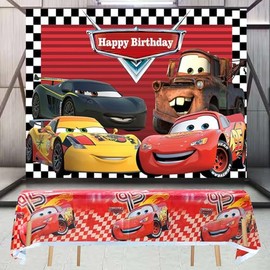 Car Race Birthday Party Backdrop with Racing Cars Party Tablecloths Supplies for Boys Birthday Pary Decoration(5x3ft)