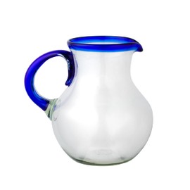 10 Strawberry Street Cobalt Rim Pitcher Handblown Mexican Glass