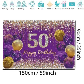 50th Birthday Decoration Women, Purple Fabric Sign Poster Birthday Party Decoration, 50th Birthday Background Banner Woman, 50th Birthday Party Decoration