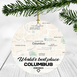 World's Best Place Columbus Ohio Ornament New Home with Map City Columbus OH - Housewarming Gift for Friend, World's Best Columbus Ornament 3 Inch Plastic Circle