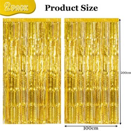 Tinsel Curtain - 2pcs 3.2ft x 6.5ft Tinsel Curtains Pastel Foils Fringe Party Decoration Background Door Curtains Hanging Streamers for Birthday Child School Party (Gold)