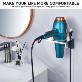 Hair Dryer Holder Wall Mounted, Hair Tool Organizer for Blow Dryer Holder Stainless Steel, Bathroom Hairdryer Holder, Adhesive Hair Dryer Organizer Storage Hanger for Vanity Barber Shops