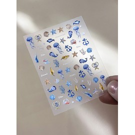 Ocean Nail Art Stickers 5D Embossed Conch Starfish Jellyfish Whale Sea Shell Nail Decals Cute Marine Life Self Adhesive Nail Design Stickers Summer Manicure Sliders for Women DIY Nail Art Decorations
