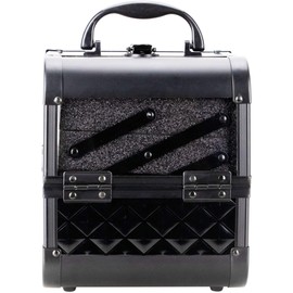 Ver Beauty Makeup acrylic see through mini train aluminum case organizer box two cantilevered shelves with lid mirror key locks easy clean - vk005, Black Diamond