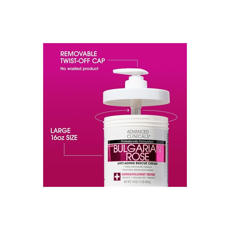 Advanced Clinicals Bulgarian Rose Oil Cream Anti Aging Rescue For