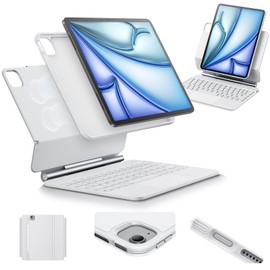 ESR iPad Air 11 Inch Case with Keyboard (M3/M2, 2025/2024) & iPad Pro 11/Air 5th/4th Gen Keyboard, Easy-Set Magnetic Stand, Portrait/Raised Modes, with Removable Protective Case, White