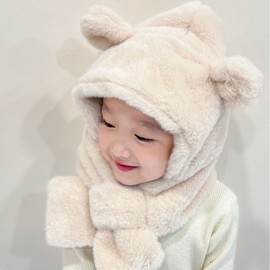 Boys' Baby Padded Balaclava - Kids' Hat and Scarf All-in-One Set Girls' lf3588 Pink Bear Upgraded Two-Piece Set 3ea