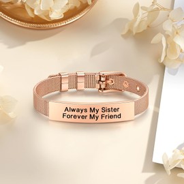 Friendship Bracelet, Friendship Gifts Rose gold Engraved Stainless Steel Bracelet for Women Sister Best Friend, Friendship Bracelets Thank You Gift for Birthday Graduation Christmas (Rosegold-2)