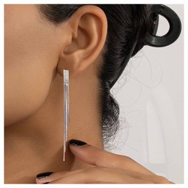 Inilbran Boho Rhinestone Tassel Chain Earrings God Long Crystal Chain Earrings Long Tassel Chain Drop Earrings Wedding Cz Crystal Chain Dangle Earrings Metal Sleek Chain Earrings Jewelry for Women