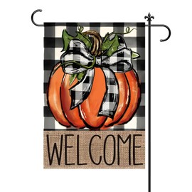 CJYGEGE Fall Pumpkin Welcome Fall Garden Flag for Outside 12x18 Inch, Autumn Garden Flags Double Sided Thanksgiving Harvest Buffalo Plaid Burlap Yard Flag for Outdoor Decoration Holiday Festivities