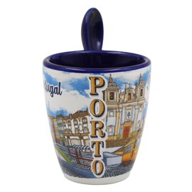 Porto Portugal Cityscape Ceramic Espresso Cup Set - 4oz Espresso Cup with Spoon and Matching Gift Box, Small