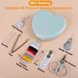 Amaxiu Pack of 2 Mini Travel Sewing Set, Cute Heart-Shaped Portable Sewing Kit with Foldable Case, Emergency Sewing Kit, DIY Sewing Accessories with Thread Scissors Needle, Button Needles for Home
