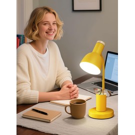 DSYHYL LED Desk Lamp with Pen Holder, Eye-Caring Desk Light 3 Color Modes Reading Light Flexible Gooseneck Metal Study Lamp, Cute Table Lamps for Home Office Bedside Dorm (Yellow lamp)