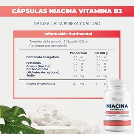 NAIMA Niacina 90 Cápsulas | vitamina B3 | Formula limpia sin rellenos, Gluten y sin Azucar | Pure premium Niacin