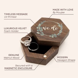 MUUJEE We Do Ring Box - Hexagon Wooden Ring Box for Wedding Ceremony Ring Bearer Box - Anniversary Birthday Gift Ideas