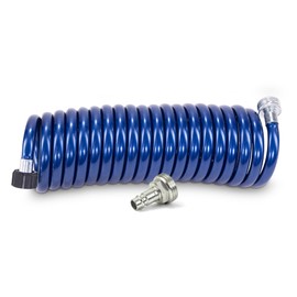 PLASTAIR RV Premium Polyurethane SpringHose | Coiled Drinking Water Safe Hose with Quick-Connect Male Adapter Plug | 15-Foot, Blue, 3/8-Inch I.D.