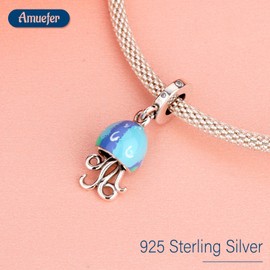 Amuefer Ocean Sea Charms for Bracelet 925 Sterling Silver Rose Gold Turtle Octopus Crab Starfish Mercury Jellyfish Conch Dangle Pendant for Women Girls, Sterling Silver, Zircon gemstone.
