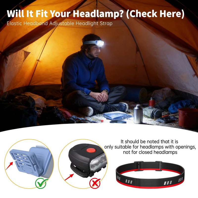 UNROEVS 2 PCS Elastic Headlamp Strap Replacement Headband-Comfortable, Adjustable, Breathable,Fits