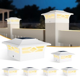 JOFIOS Solar Post Cap Lights - White Solar Fence Deck Post Lights for 4x4 Vinyl/Wooden Posts, Outdoor Warm White/Cool White Lighting, Waterproof Decorate Garden Pathway