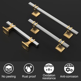 Lepatape 10 Pack 5 Inch Cabinet Pulls Brushed Nickel and Gold Cabinet Handles, Silver and Gold Brushed Nickel Drawer Pulls Square Kitchen Cabinet Handles Kitchen Hardware