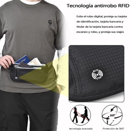 Cangurera de Viaje Oculta con Tecnología Bloqueo RFID, Riñonera Ultrafina Impermeable y Antirrobo,Cinturón Hombre y Mujer Ajustable para Viaje,Deporte, Running, Ejercicio (Negro)
