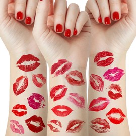 FloralGrace 4 Piece Valentine's Day Lip Temporary Tattoos Red Pink Lip Print Kiss Face Tattoo Stickers Body Decoration For Girls