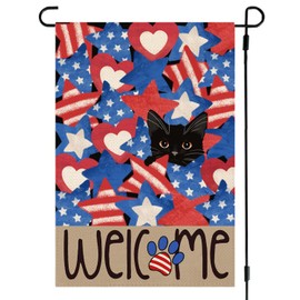 RABUSOFA Patriotic 4th of July Welcome Garden Flag 12x18 Inch Double Sided, Memorial Day Independence Day American Stars and Stripes Black Cat Love Heart Yard Outdoor Decoration