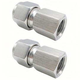 Lophtnix Stainless Steel 304 Compression Coupler Tube Fitting 1/4" OD x 3/8" NPT Female Connector with Double Ferrule Adapter, Pack of 2