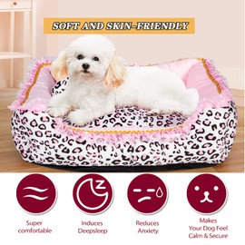 Cute Pink Puppy Sleeping Mat Bed with Leopard Pattern Round Square Shape Cat Dog Sofa Bed Pet House Nest Cave
