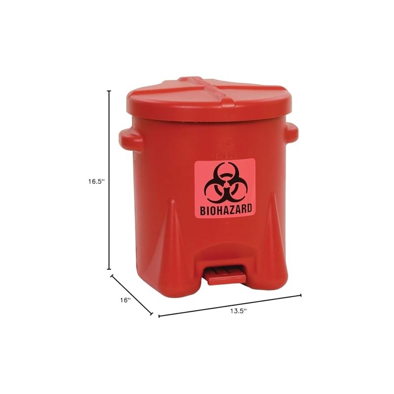 Eagle 6 Gallon Biohazard Trash Can with Foot-Operated Self-Closing Lid,