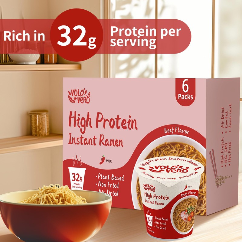 VOLO VERO High Protein (32g) Vegan Instant Ramen Cup, Spicy