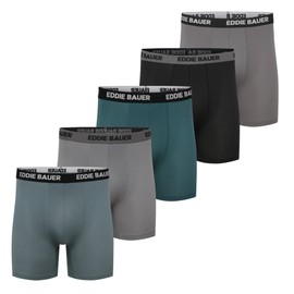 Eddie Bauer Men's Boxer Briefs 5", Breathable and Comfortable with Contoured Pouch Support, 5 Pack, Large, Dk Aqua/Ash Gray/Washed Teal/Black/Cinder