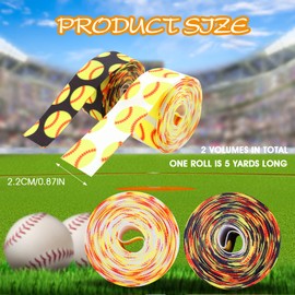 Grevosea 2 Rolls 10 Yards Softball Ribbon, Softball Grosgrain Ribbon Cheer Ribbon Pattern Wrapping Ribbon Volleyball Ribbon for Crafts Cheer Bows Team Uniform Sewing and More