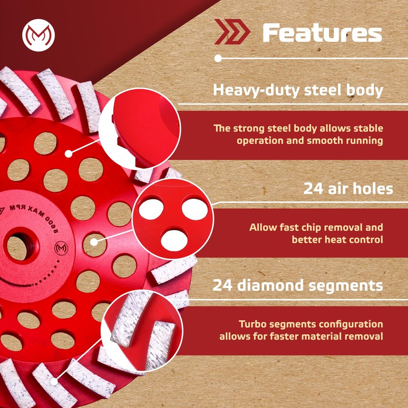 MonoPro Diamond Grinding Wheel 7 inch for Angle Grinder, Concrete