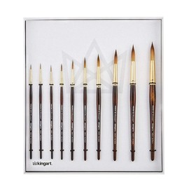 KINGART Finesse Synthetic KOLINSKY Sable Set of 10 Paint Brush Set, Assorted, Gold, Brown