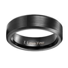 6mm Tungsten Mens Ring Engraved I Love You Black Wedding Bands Brush Beveled Edge Comfort Fit Size 6
