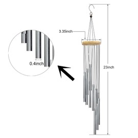 Wind Chimes for Outside with 12 Aluminum Tubes Wind Bells, 23 Inches Melody Windchimes Outdoors for Farmhouse Garden Patio Home Decor (Silver)