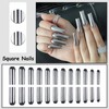 MISUD Press on Nails Long Square Fake Nails Glossy Glue