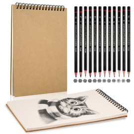 Sketchbook Set, 2 Pieces A5 Sketchbook with 12 Drawing Pens Set, Spiral Bound Drawing Pad with Hard Cover, 120 GSM Drawing Book A5 for Drawings and Sketches (30 Sheets/60 Pages per Book)