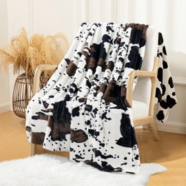 Home Soft Things Cow Print Blanket Throws Animal Black White Brown Throw for Chair Bedroom Living Room Sofa Couch Bed Outdoor Double Sided Faux Fur Fleece Soft Cozy Throw Blanket, 40" x 60"