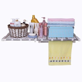 Hershii Tension Shelf Expandable Closet Organizer Adjustable Rod Heavy Duty Hanging Rail Rustproof DIY Storage Rack 4-Bar Extention with Gaskets for Garage Bathroom Kitchen Bedroom Wardrobe