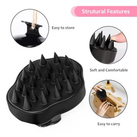 URTHEONE Scalp Massager Shampoo Brush, Soft Silicone Scrub Brush, Relax Scalp, Reduce Dandruff, Promote Hair Growth, Scalp Scrubber for Wet/Dry Hair, Shower Care Tool (Black)