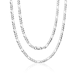 Aka Gioielli® - Flat Figaro Chain 4.4 mm 925 Sterling Silver Rhodium-Plated - Men's Women's Necklace Lengths: 45 50 55 60 65 70 75 cm, Sterling Silver